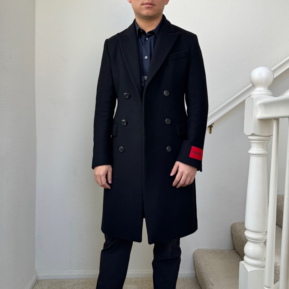 Hugo Men’s Black Double-Breasted Coat